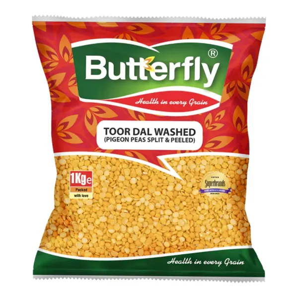 Butterfly Toor Dal Washed (Pigeon Peas Split & Peeled) 1kg
